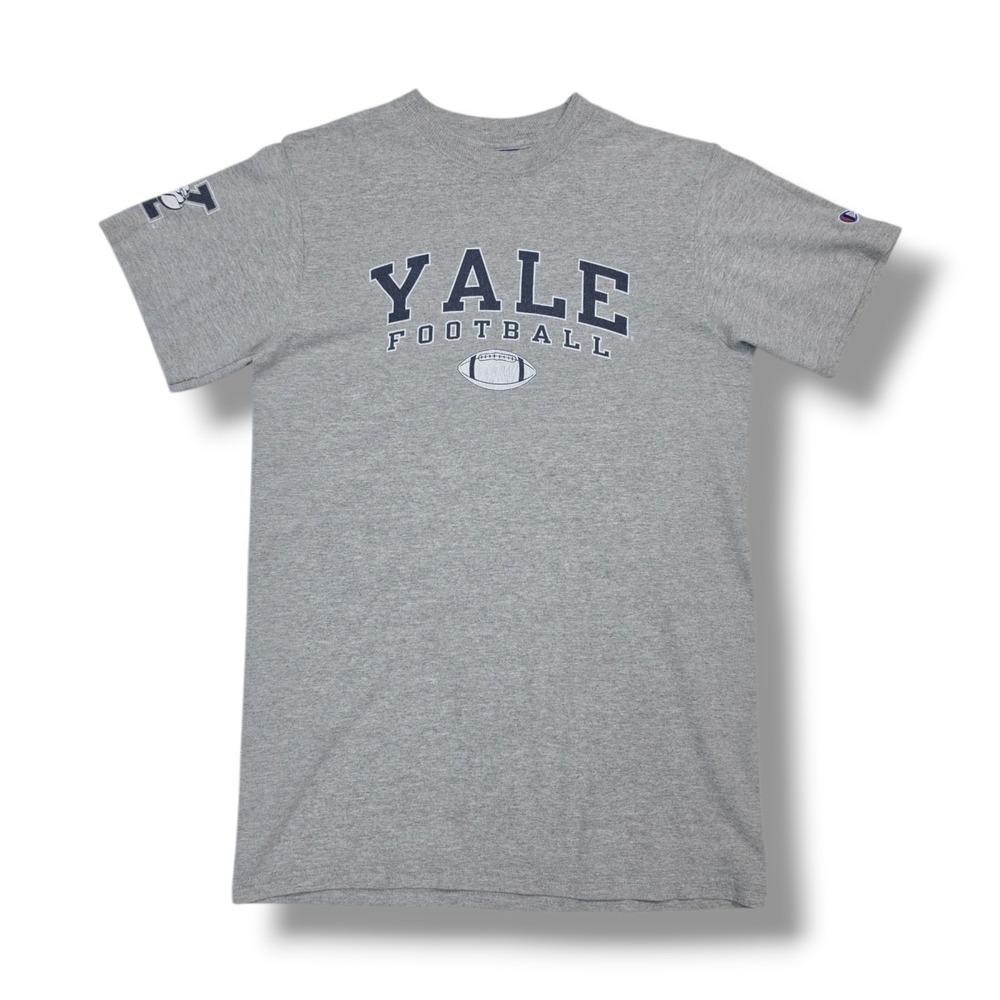 Vintage Yale Bulldogs Football Graphic Gray Y2K Champion T-Shirt Men's Small